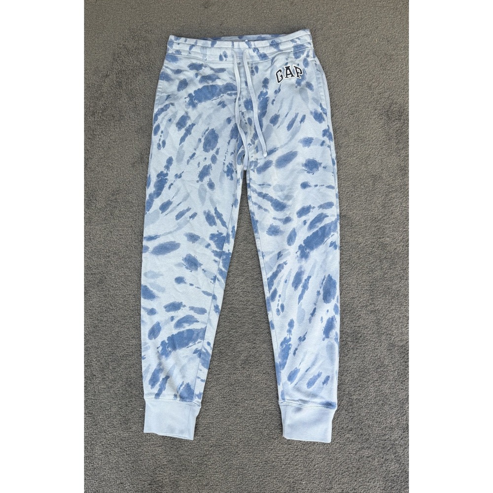 Gap Logo Tie Dye Fleece Joggers Blue White Sweatpants Medium